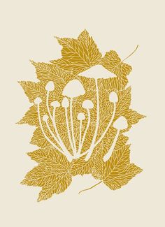 an illustration of leaves and flowers on a beige background with the words autumn written in gold