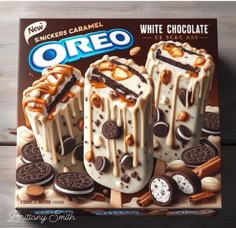 an unopened box of snickkers caramel oreo ice cream treats