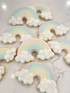 #rainbowcookie #rainbowcookies #decoratedcookie Rainbow Party Cookies, Rainbow Decorated Cookies, Cloud Decorated Cookies, Rainbow Cookies Decorated, Rainbow 1st Birthday Cookies, Rainbow Theme Cookies, Rainbow Cookie Cake Birthday, Pastel Rainbow Birthday Cookies, Rainbow Themed Party