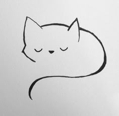 a drawing of a cat with its eyes closed