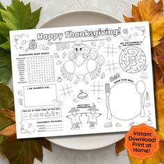 a thanksgiving printable is shown on a plate