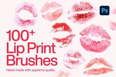 various lipstick brushes with the words 100 + lip print brushes