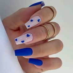 Blue Acrylic Nails, Blue Nail Designs, Blue Nail, Prom Nails, Heart Nails, Valentine's Day Nails, Cute Acrylic Nails, Acrylic Nail Designs