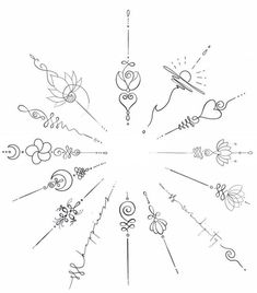 a drawing of different designs in the shape of a flower and butterfly, with an arrow pointing