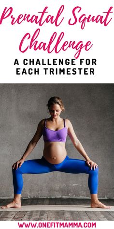 a pregnant woman doing yoga poses with the words prenatl squat challenge on it