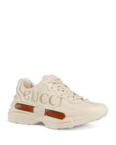 Gucci Women's Rhyton Leather Sneakers Gucci Leather Shoes, Gucci Sneakers Outfit, Gucci Rhyton, Gucci Print, Sneaker Outfits Women, Leather Sneakers Men, Gucci Sneakers, Garden Route, Casual Sneakers Women