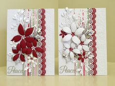 two cards with red and white flowers on them