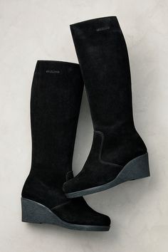 Come rain or shine, you'll be looking fabulous in the wedge-heeled Jenna tall boots, made from waterproof Italian suede. These full-zip boots are lined with warm, moisture-wicking wool in the foot area and comfortable microfiber along the shaft. Well-constructed inner layers offer your feet support and ease, hour after hour. Black Waterproof Boots, Waterproof Suede Boots, Sheepskin Slippers, Rain Or Shine, Wet Weather, Wedge Boots, Waterproof Boots, Leather Care, Tall Boots