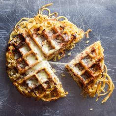 some waffles that have been cut into squares and are sitting on a table