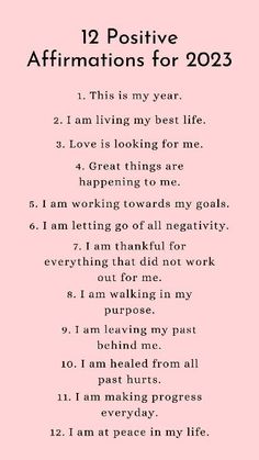 a pink poster with the words, 12 positive affirmationss for 2020