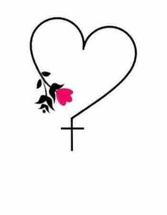 a cross and a heart with flowers on it