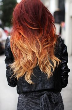 Ombre - love the colors. Twist on the normal brown to blonde Sunset Copper Hair, American Outfits, Hair Color Red Ombre, Crimson Hair, Auburn Balayage, Fine Straight Hair, Ren Fest, Ombré Hair