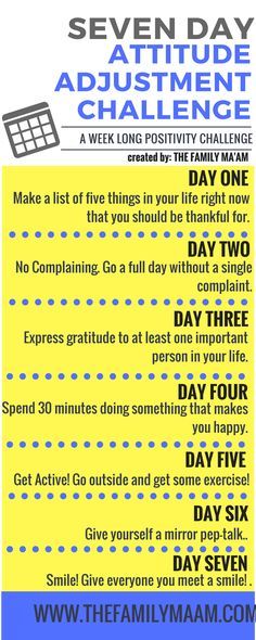 Adjust your outlook and attitude in just seven days! A Week long positivity challenge— The Family Ma'am Positivity Challenge, Attitude Adjustment, Mental Training, Positive Mind, Seven Days, Healthy Meals, Me Time, Good Advice