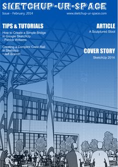 the cover of sketchup - up - space magazine, featuring an image of people in front of a building