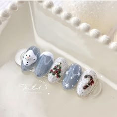 Winter Korean Nails, Nail Art Natal Xmas, Nail Noel Christmas, Nails Natal, Noel Nails, Nails Noel, Noel Nail, Nailart Christmas