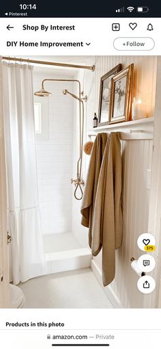 a bathroom with white walls and tile flooring is featured on the instagram page