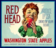 an advertisement for washington state apples featuring a young boy biting the apple