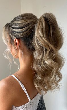 textured ponytail, ponytail bridal style, ponytail hairstyle, voluminous bridal ponytail, chic ponytail Homecoming Updos Ponytail, High Pony With Front Pieces, Formal Hair Updo Ponytail, Bridesmaid Up Hairstyles, Hoco High Ponytail Hairstyles, Up Do Hairstyles Ponytail, Deb Hairstyles Ponytail, Homecoming Hairstyles High Ponytail