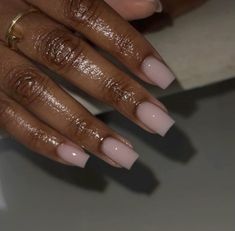 Short Almond Nails Square, Maybe Pink Nails, Neutral Nails Medium Length, Put It In Neutral Acrylic Nails, Russian Acrylic Nails, Short Acrylic Nails Square Nude, Soft Pink Nails Black Women, Milky Natural Nails, Short Basic Nails Acrylic