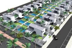 an artist's rendering of a residential area with pool and palm trees