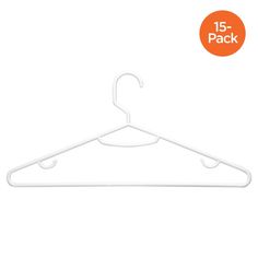 a white plastic hanger for clothes on a white background with the text 15 pack