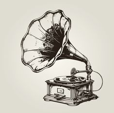 an old phonograph is shown in this black and white drawing, it's been