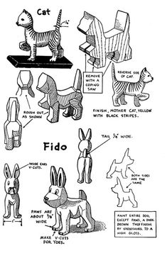 an old black and white drawing shows different types of stuffed animals, with instructions for how to make them