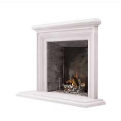 a white fireplace with an open fire place