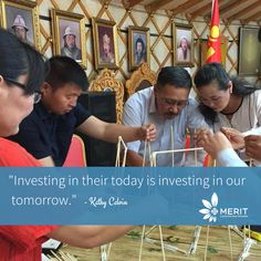 four people looking at something in front of them with a caption that reads investing in their today is investing in our tomorrow