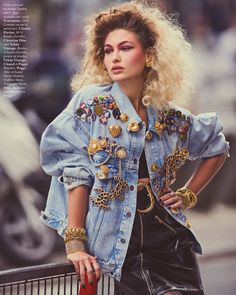 90s Magazine Fashion Editorial, 80s Fashion Icons Outfits, 80s Jean Jacket Outfit, 80’s Style, Eighties Clothes, Sheer Button Up Blouse Outfit, 80’s Fashion Women, 80s Night Outfit, 80s Fashion Inspiration