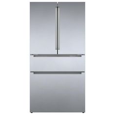 a stainless steel refrigerator freezer with two doors