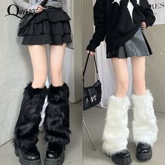 Faux Fur Leg Warmers, Leg Warmers Outfit, Leg Socks, Fur Leg Warmers, Goth Boots, Boot Covers, Knee Length Boots, Goth Clothes, Y2k Goth