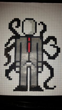 an image of a pixellated drawing of a robot with red and black stripes on it