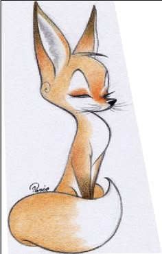 a drawing of a fox sitting on top of a white sheet with its eyes closed