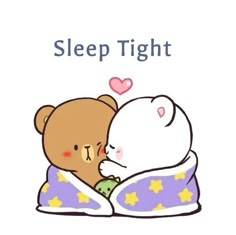 a couple of teddy bears laying next to each other on top of a pillow with the words sleep tight