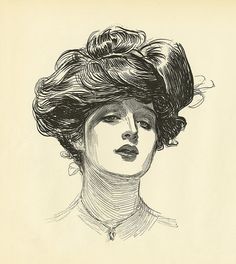 a black and white drawing of a woman's head with curls on her hair