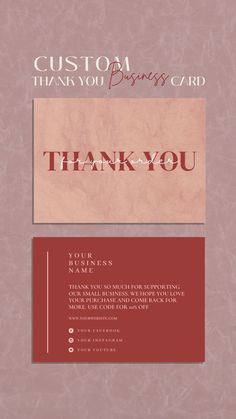 two business cards with the words thank you in red and pink, on top of each other