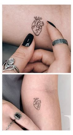 two pictures with different tattoos on their hands and one has a heart in the middle