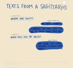 two blue speech bubbles with the words texts from a sagitaruus