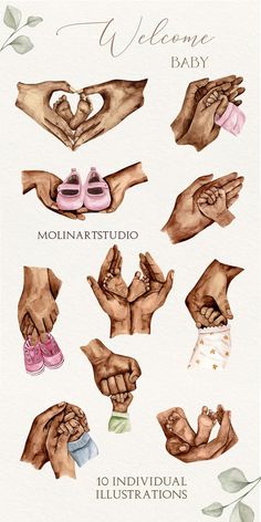 an illustrated poster with hands holding baby shoes