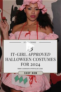 a woman in pink dress holding up a sign with the words it girl approved halloween costumes for