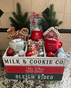 a box filled with cookies and other holiday treats