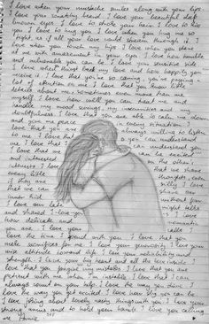 a handwritten note with an image of a man hugging a woman's back