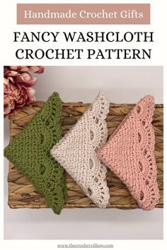 Three crocheted washcloths on a wooden surface Crochet Flower Washcloth, Crochet Face Cloth Free Pattern Easy, Crochet Ideas For Kitchen, Crochet Facecloth Free Pattern, Granny Square Washcloth Pattern, Free Crochet Washcloth Pattern Cotton, Crochet Pattern Dishcloth, Crochet Exfoliating Washcloth, Crochet Dish Cloths Easy