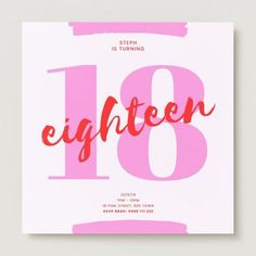 an eighteen birthday party card with the number eighteen on it