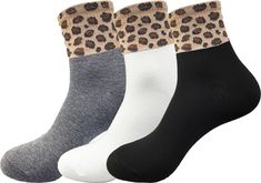 PRICES MAY VARY. TRENDY CHEETAH PRINT, unique vintage leopard pattern on the ankle part of this crew socks, makes your feet look sexy and eye-catching. These fashion animal print socks will make you feel happy wherever you go and brighten up your day along the way EASY TO MATCH VARIOUS STYLE, beige, dark gray, black 3 solid color in this pack, our this fashion quarter socks can be worn with casual jeans, school uniform, wedding dressier suits, business formal outfits. Suit for sandals, sneakers, Business Formal Outfits, Business Formal Outfit, Outfits Suit, Animal Print Socks, Suits Business, Quarter Socks, Print Socks, Vintage Leopard, Socks For Women