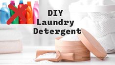 the words diy laundry deterent are displayed in front of various bottles and containers