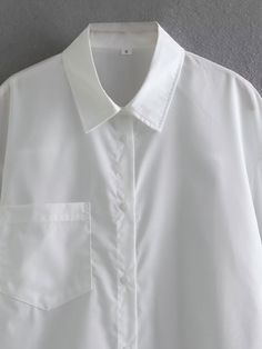 Product Type: Shirts Style: Casual Fit: Loose Fabric: Polyester Blends Pattern: Solid Element: Non Top Length: Long Neckline: Collared Sleeve Type: Regular Sleeve Length: Long Sleeve Main Composition: Polyester Season: Spring/Fall White Casual Collar Blouse, White Top With Casual Collar, Collar Blouse With Pockets For Daywear, White Cotton Blouse With Casual Collar, Collared Plain Summer Blouse, Oversized Solid Color Collared Blouse, Oversized Summer Blouse With Collar, Oversized Collar Blouse For Summer, Oversized Collared Solid Color Blouse