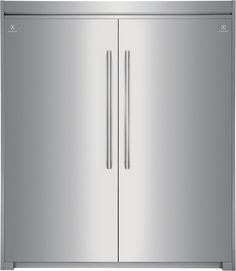 a stainless steel double door refrigerator freezer