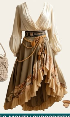 Medieval Desert Clothing, Modern Boho Clothing Style, Fantasy Desert Outfit, Ren Fair Ideas, Medevil Outfits Women, Ren Fair Outfit Ideas, Fern Costume, Fantasy Desert Clothing, Nymph Outfits